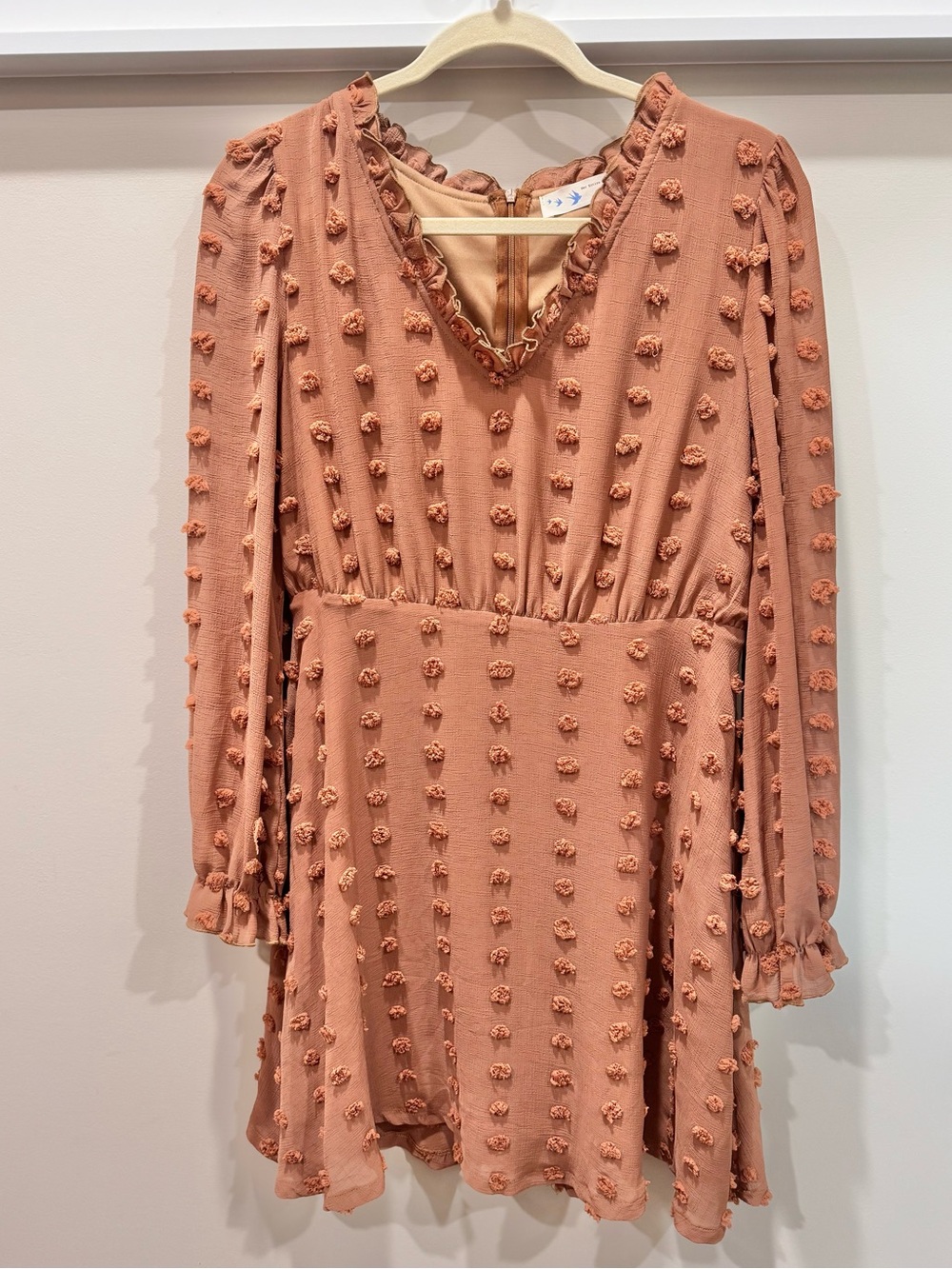 Women’s Rust Pom-Pom V-Neck Long Sleeve Dress